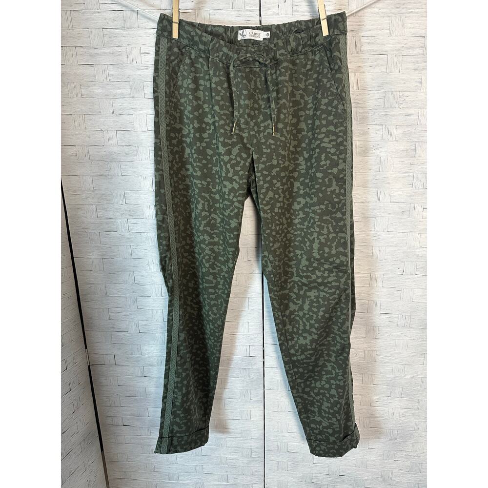 Carve design women's drawstring pants green on green stripe sides grunge outdoor